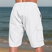 baratos Feriado-Homens Shorts de algodão e linho Bermuda Cargo Calção Shorts de verão Com Cordão Cintura elástica Bolso multi Tecido Conforto Vestível Comprimento do joelho Ao ar livre Esporte Diário Moda Casual