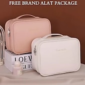 voordelige Sieradenkistjes-3-in-1 multifunctionele PU cosmetische tas, grote capaciteit en premium draagbare make-up kwasten organizer, reis make-up koffer, Moederdag cadeau voor vrouwen