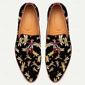 billiga Uttalande Skor-Svarta herrloafers i jacquard med trollsländebroderi, perfekta för kvällssammankomster, bröllop och semiformella tillfällen