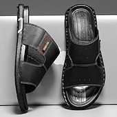billige Ferietøfler-Brune slip-on sandaler til herre, myke sommersandaler i kunstskinn for innendørs komfort, helgeærender og uformell utendørsbruk