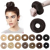 abordables Chignons-Postiche chignon décoiffé, chouchous naturels ondulés et lissés, chignon donut, extensions de queue de cheval pour femmes et filles - #12 brun doré