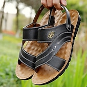 economico Infradito da Vacanza-sandali da uomo in similpelle marrone con cinturini, chiusura a strappo regolabile, plantare morbido e ammortizzato, perfetti per l&#039;uso quotidiano casual e per le passeggiate