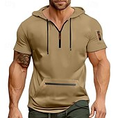 economico felpe con cappuccio da uomo di base-Per uomo Felpa con cappuccio Felpa con cappuccio e zip corta Nero Blu marino Blu Cachi Grigio chiaro Con Cappuccio Semplice Tasca Zip a un quarto Sport &amp; Outdoor Quotidiano Ferie Poliestere