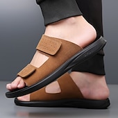 abordables Sandales de Vacances-sandales en similicuir marron pour hommes avec design perforé fermeture velcro réglable légères et respirantes idéales pour les voyages d'été et les journées à la plage