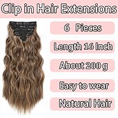baratos Clip nas extensões-Clip in extensões de cabelo para mulheres 6 peças clip ins longo ondulado cacheado extensão de cabelo sintético de 16 polegadas grossos apliques