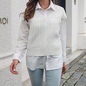 ieftine Veste din Tricot-Pentru femei Vestă pulover Plover Casual Culoare solidă Grosolan În V Tricotat Fără manșon Topuri obișnuite Tricotat Zilnic Concediu Ieșire Alb Albastru piscină Vară Toamnă