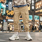 abordables Pantalons Cargo-Homme Pantalons Cargo Pantalon Jogger Pantalons Cordon de serrage Taille Élastique Multi-poches Uni Portable Extérieur Quotidien Camping &amp; Randonnée Mode Classique Noir Blanche