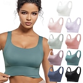 cheap Sports Bras &amp; Vests-Women's Yoga Bra Sports Bra Pilates Bra Bra Top Push Up Seamless Anti-vibration Wireless Solid / Plain Color Sport Activewear Watermelon Red Black Gym Zumba Running