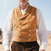 preiswerte Men&#039;s Vest-Herren Weste aus Wildlederimitat Weste Gilet Urlaub Party Geschäft Vintage Frühling Herbst Tasche Knöpfe Polyester Bequem Einfarbig Doppelreihig Revers Normale Passform Schwarz Leicht Braun Blau