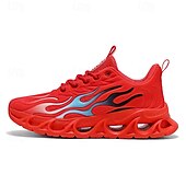 billige Sneakers til herrer-Røde løpesko for menn med flammedetaljer, overdel i høy ytelse og støtdempende såle, perfekt for trening, sportsbegivenheter og en aktiv livsstil