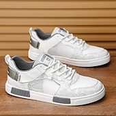 billiga Herrsneakers-Herr blå och vita sportsneakers med mesh-ovandel med andningsbar design, snygg snörning, perfekt för både vardagsaktiviteter och fritidsaktiviteter