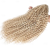 abordables Crocheter les cheveux-Ensemble complet d&#039;extensions de dreadlocks bouclées blondes platine à double extrémité pour femmes, dreadlocks ondulées blondes faites à la main, dreadlocks synthétiques souples au crochet (50 mèches