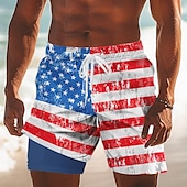 cheap Independence Day Bottoms-Independence Day Men&#039;s US Flag Patriotic Fourth of July Lined Shorts 2 in 1 Board Shorts Swim Trunks Mid Waist Holiday Side Pockets With Compression Liner Elastic Drawstring Waist Designer Clothing