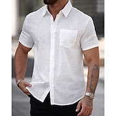 economico Strada-Per uomo Camicia Camicia di lino Camicia casual Camicia con Bottoni Camicia di cotone Semplice Vacanza Streetwear Bianco Manica Corta Collo ripiegato Estate Abbigliamento Tasca