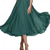 preiswerte Teelänge-A-Linie Brautmutterkleid Elegant Einfach Rundhalsausschnitt Knöchellänge Chiffon Kurzarm mit Falten Einfarbig 2025