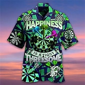 cheap Retro Vintage Print-Men&#039;s Darts Shirt Summer Hawaiian Shirt Aloha Shirt Short Sleeve Shirt Turndown Fashion Designer Casual Street Daily Holiday Black Red Blue 3D Print S M L