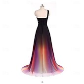economico NERO-Linea ad A Abito da Sera Elegante Vestito Formale Matrimonio Lunghezza al pavimento Senza Maniche Monospalla Chiffon con Pieghe 2025