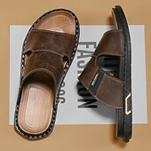 billige Ferietøfler-Brune slip-on sandaler til herre, myke sommersandaler i kunstskinn for innendørs komfort, helgeærender og uformell utendørsbruk