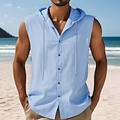 cheap Tank Tops-Men&#039;s Tank Top Vest Top Undershirt Sleeveless Shirt Sleeveless Hooded Summer Plain Fashion Designer Basic Buttons Vacation Street Going out Black White Yellow Top Tee for Men