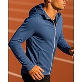 billige Løpejakker-Herre Joggejakke Utejakke Full glidelås Langermet Ytterklær Atletisk Sommer Vår Ensfarget Solbeskyttelse Hurtigtørkende Lettvekt UV-kjøling Tennis Golf Løp Sports Sportsklær Navyblå Lyseblå