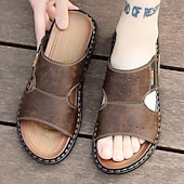 billige Ferietøfler-Brune slip-on sandaler til herre, myke sommersandaler i kunstskinn for innendørs komfort, helgeærender og uformell utendørsbruk