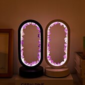baratos abajur-1 peça de luminária de cabeceira LED clássica com flores de quartzo e ametista natural, pedra bruta, cristal, luz noturna suave para quarto e mesa, alimentada por USB, modos multicoloridos, ideal para