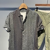 preiswerte Heim-Herren Hemd Leinenhemd Popover-Hemd Freizeithemd Baumwollhemd Farbblock Urlaub Straße Aprikose Grau Kurzarm Umlegekragen Sommer Bekleidung Patchwork
