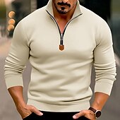 economico felpe in pile-Per uomo Felpa con cappuccio e zip Felpa con zip Felpa con cappuccio in pile Aalbicocca Nero Bianco Vino Rosso Colletto Mao Semplice Zip a un quarto Sport &amp; Outdoor Casuale Quotidiano Streetwear Cool