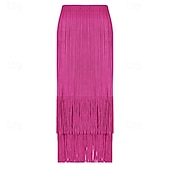 abordables Jupes unies-Femmes Ample Élégant ancien Mode Midi Taille Moyenne Jupes Frange à pompons Froncé Élastique Vacances Quotidien Aqua bleu Noir Vert Claire Rose Claire Été Polyester