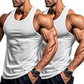 preiswerte Fitness Tank-Tops-Herren Tank Top Weste Unterhemd Ärmelloses Shirt Ärmellos Rundhalsausschnitt Sommer Einfarbig Einfach Mode Klassisch Bequem 2 Packungen Straße Lässig Sport Blau+Hellblau Weiß + Weiß Grau+Weiß Top