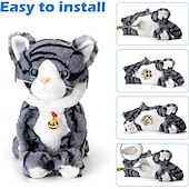 voordelige Knuffels &amp; Pluchen dieren-Interactief elektronisch knuffeldier - upgrade met led-licht, ogen, geanimeerde geluidsbesturing, elektronische huisdierenrobot, kat, kitten, speelgoed, cadeaus voor jongens &amp;meisjes kinderverjaardag