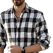 preiswerte Geometrische Muster-Herren Geometrisch Karo / Karomuster Hemd Knopfhemd Lässiges Hemd Langarm Modisch lässig Büro Alltagskleidung Frühling Herbst Umlegekragen 3D-Druck Leinenähnliches Hemd Blau Schwarz Rote Marineblau