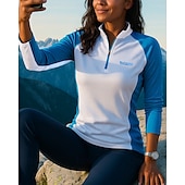 preiswerte Tees &amp; Hemden-Damen Polo-Sweatshirt Wanderhemd Wanderspitze Langarm Stehkragen Oberteil Außen Atmungsaktiv Schnelltrocknend Leicht Viertelreißverschluss Polyester Patchwork Weiß Tennis Golfspiel Laufen
