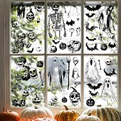 preiswerte Halloween Aufkleber-9 Bögen Halloween-Fensteraufkleber, doppelseitig, Sensenmann, Hexe, Fledermaus, Spinnennetz-Silhouette, statische Aufkleber für Glas, Fenster, Wand, Party-Dekor