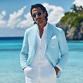 billige Herre Klassiske Blazere-Herre Blazer i lin Sport Coat Avslappet Daglig Ferie Vår sommer Bomull og lin Helfarge comfy Enkelt Brystet To-knapp Blazer Beige Lyseblå