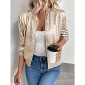 economico giacche casual-Per donna Giacca Casual Antivento Caldo Cerniera Casual Tinta unica Casuale Regolare Collo alla coreana Vestibilità regolare Manica Lunga Capispalla Champagne Autunno