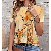  Per donna Maglietta Stampato Grafico Animale Giraffa Vintage Elegante Classico Manica Corta Girocollo Top Regolari Quotidiano Weekend Blu Bianco Giallo Rosa Arancione Estate Primavera