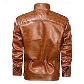 preiswerte Kunstlederjacke-Herren Kunstlederjacke Bikerjacke Rote Lederjacke Motorradjacke Urlaub Täglich Winddicht Warm Tasche Herbst Winter Einfach Mode Klassisch Stehkragen Regulär Schwarz Rote Braun Jacken