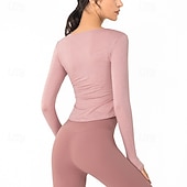 cheap Yoga Tops-Women&#039;s Sports shirts V-neckline Skin Friendly Softness Breathable Wrinkles Long Sleeve Sports Solid Color Top For Pilates Zumba Running Activewear