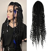 abordables Crocheter les cheveux-Extensions de dreadlocks synthétiques 3 en 1 de 24 pouces, extensions de dreadlocks mixtes de style hippie, 15 brins tressés à la main, extensions de dreadlocks souples à double extrémité, bouclées,