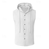 cheap Tank Tops-Men&#039;s Tank Top Vest Top Undershirt Sleeveless Shirt Sleeveless Hooded Summer Plain Fashion Designer Basic Buttons Vacation Street Going out Black White Yellow Top Tee for Men