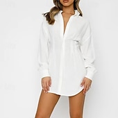 economico Vestito Semplice-Per donna Mini Abito Abito Camicia Classico Moderno Vacanza Quotidiano Uscire Vestibilità regolare Semplice Manica Lunga Colletto a Camicia Nero Bianco Estate