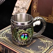 economico Tazze e tazzine-Boccale da birra in acciaio inossidabile con occhio di drago, regalo per l&#039;Oktoberfest, tazza da caffè unica con scolpitura a forma di drago, bicchiere per l&#039;acqua con statua di drago in 3D, boccale creativo in metallo.