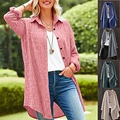 voordelige Overhemdjassen-Dames Overhemdjack Vrijetijdsjas Comfortabel Ademend Knop Afdrukken Casual Ruitjes Vakantie Straat Casual Alledaagse kleding Enkele rij knopen Lang Strijkijzer Normale pasvorm Lange mouw bovenkleding
