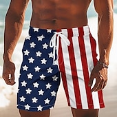 お買い得  フラッグプリント-アメリカ独立記念日 男性用 米国旗 愛国 7月4日 スイムトランク スイムショーツ ボードショーツ ミディアムウエスト ハワイアン 祝日 サイドポケット メッシュライニング 伸縮性のあるドローストリングウエスト デザイナー 衣類