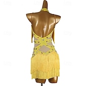 abordables Tenues de danse latine-Danse Latine Robe Strass Gland Épissage Femmes Performance Entraînement Sans manches Chinlon Maille Spandex