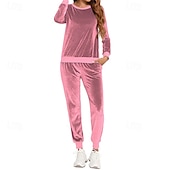 tanie dresy-Damskie Dres Spodnie dresowe Bluza z kapturem Kieszeń Solidne kolory Zestawy odzież Jesień Czarny Różowy Welur Siłownia Trening Sportowy Odporność na wiatr Długi rękaw Sport Odzież sportowa Średnio