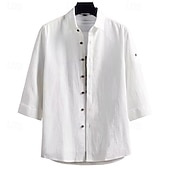 cheap Home-Men&#039;s Shirt Linen Shirt Casual Shirt Button Up Shirt Cotton Shirt Plain Vacation Hawaiian White Navy Blue Army Green Dark Gray 3/4 Length Sleeve Lapel Summer Spring Clothing Apparel