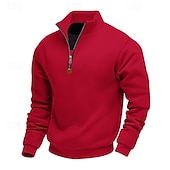 abordables Sudaderas Básicas_-Hombre Sudadera Sudadera con un cuarto de cremallera Albaricoque Negro Blanco Vino Rojo Media cremallera Plano Deporte Diario Festivos Poliéster Ropa de calle Básico Casual Primavera Otoño Ropa