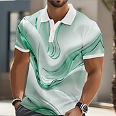 halpa Miesten geometrinen poolo-Miesten Abstrakti Geometrinen Polo Lyhythihainen Poolopaidat Kauluskäänne Business Casual liiketoiminta Urheilu- ja treenivaatteet Arki-asut Napit 3D-tulostus Kesä Keltainen Punastuvan